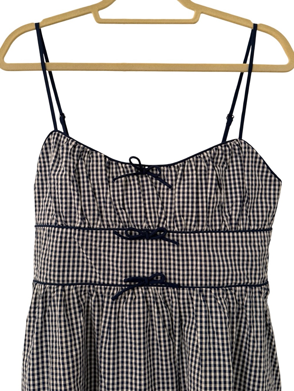House of Harlow 1960 Gingham Seersucker Smocked Maxi Dress Blue White M NWT - Picture 3 of 9